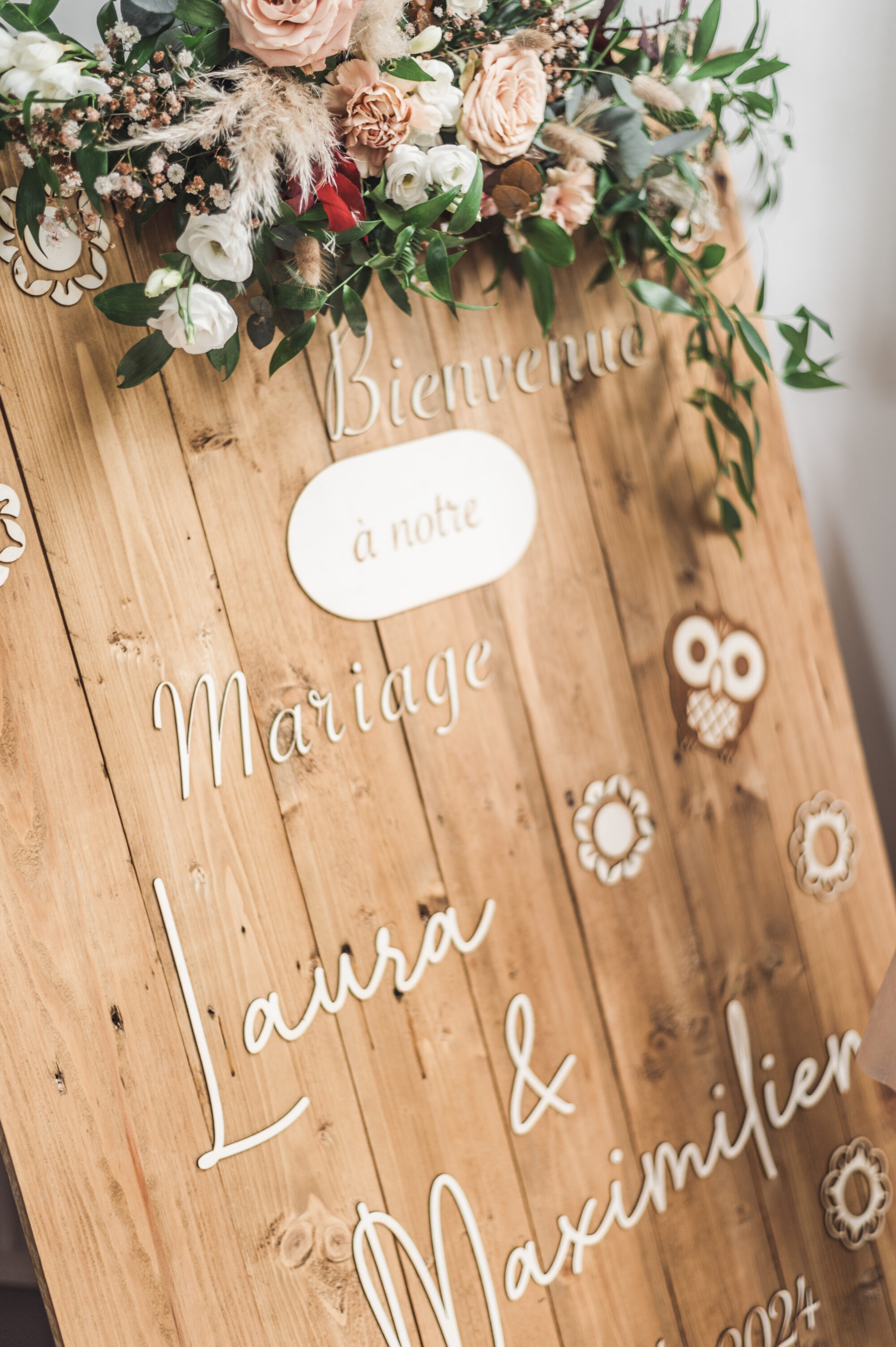 Décoration de mariage - Gravure sur bois